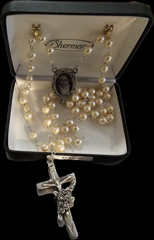 St. Therese of Lisieux Imitation Pearl Rosary