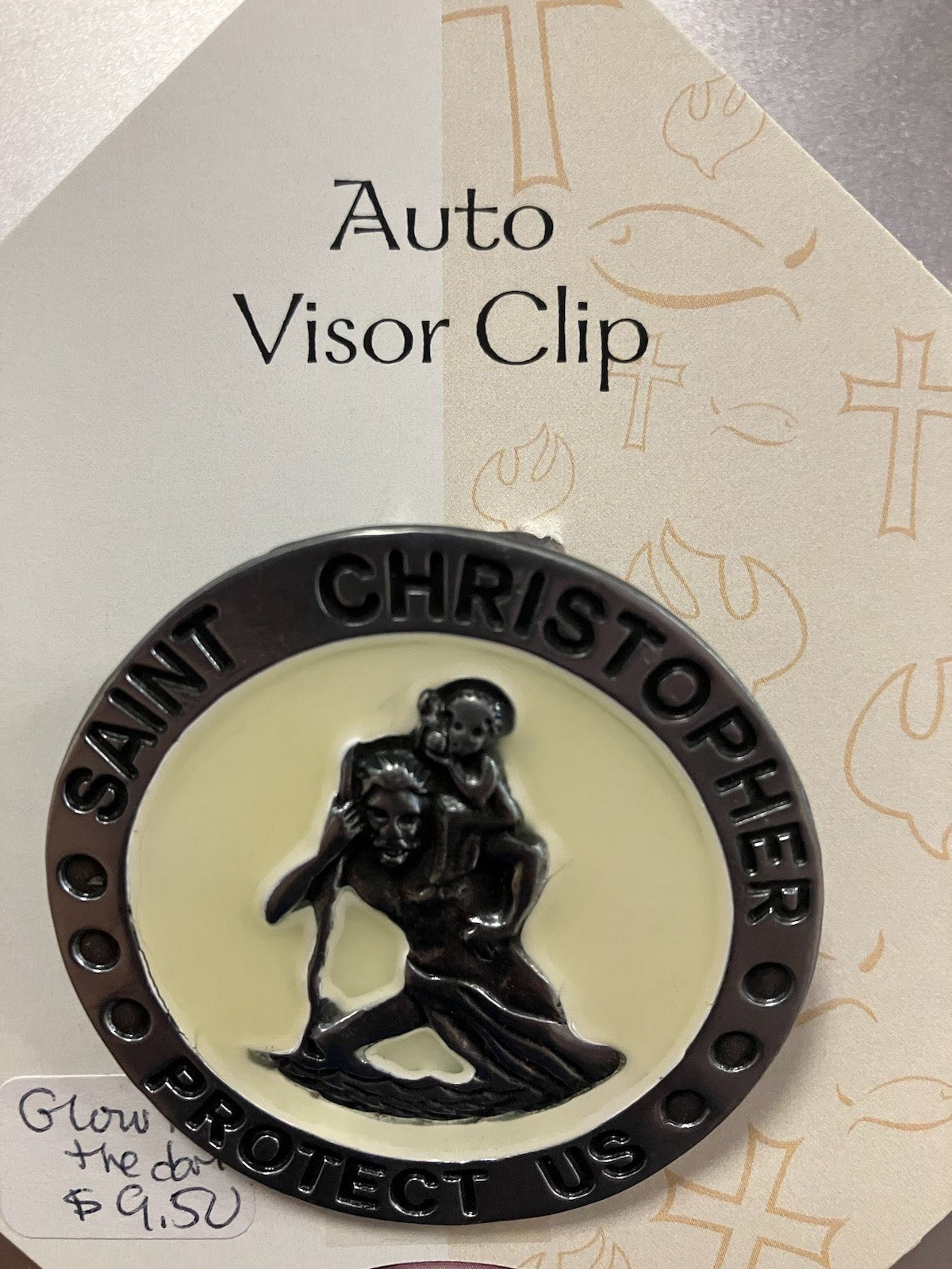 Glow in the dark St. Christopher Visor Clip