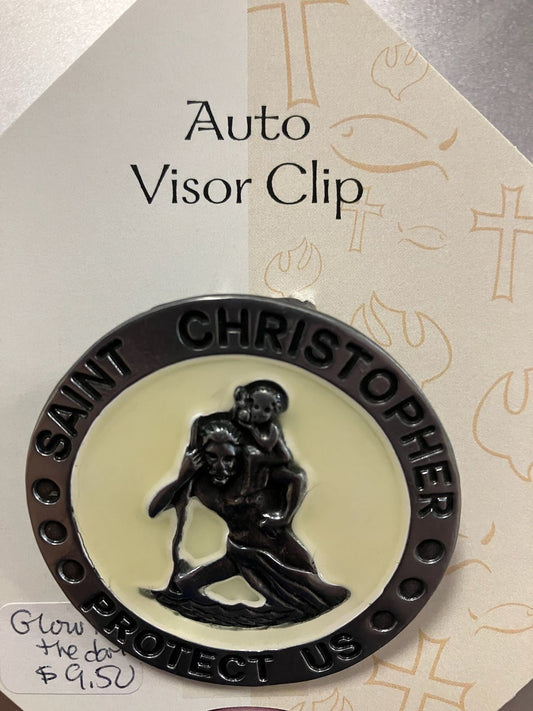 Glow in the dark St. Christopher Visor Clip