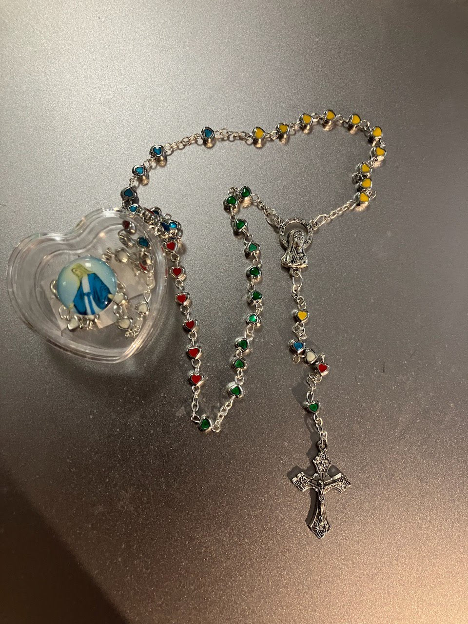 Multi-colored Heart Rosary