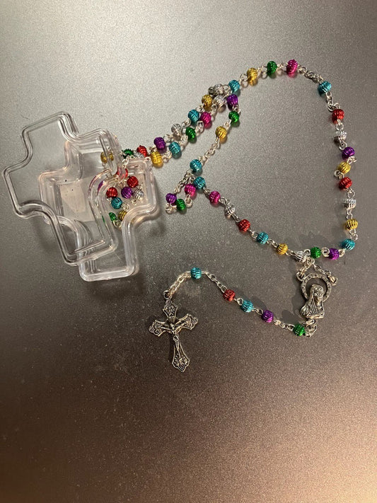 Multicolored Rosary Enclosed in Cross Shaped Case