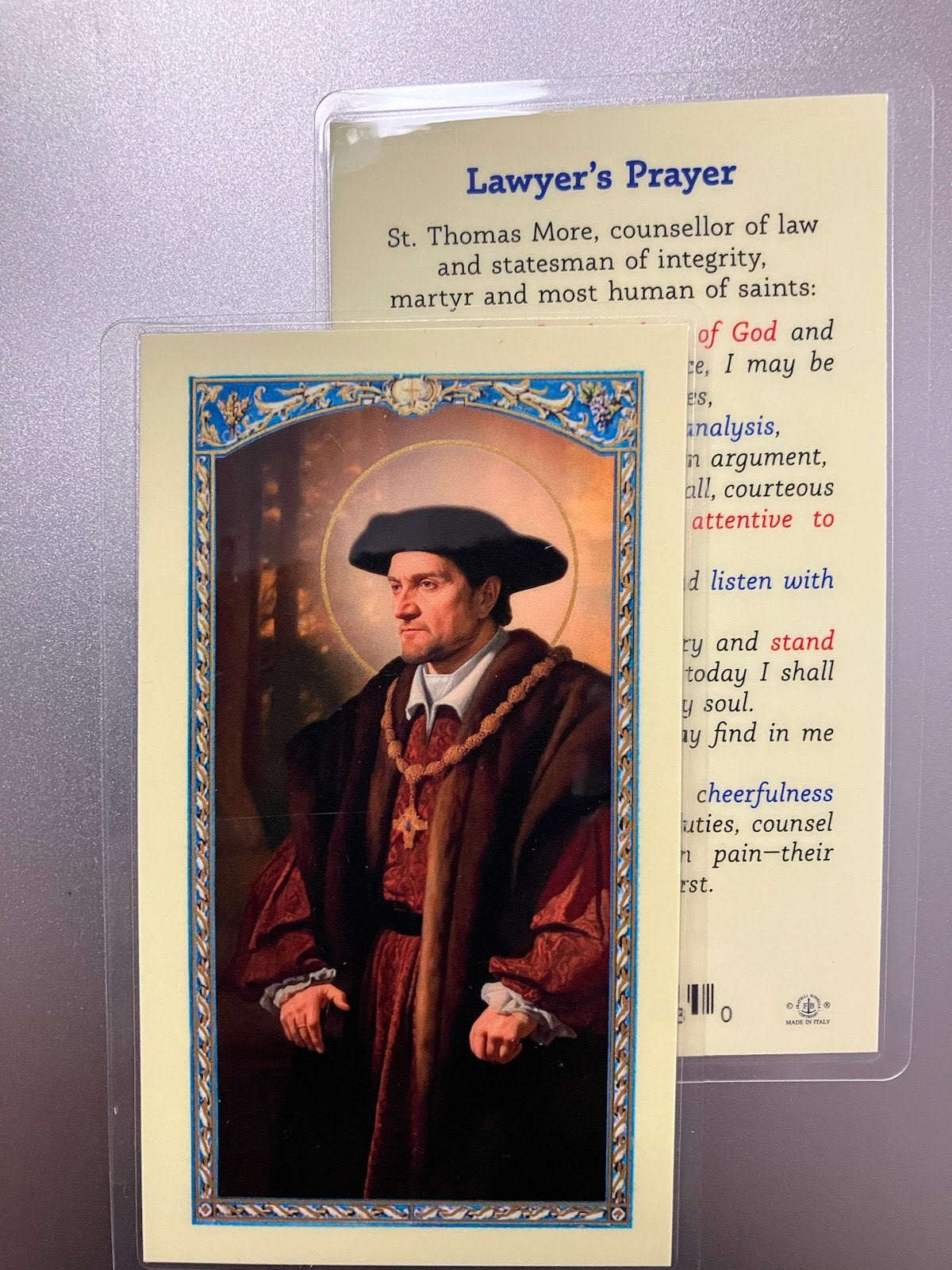 St. Thomas More Lawyer's Prayer Holy Card