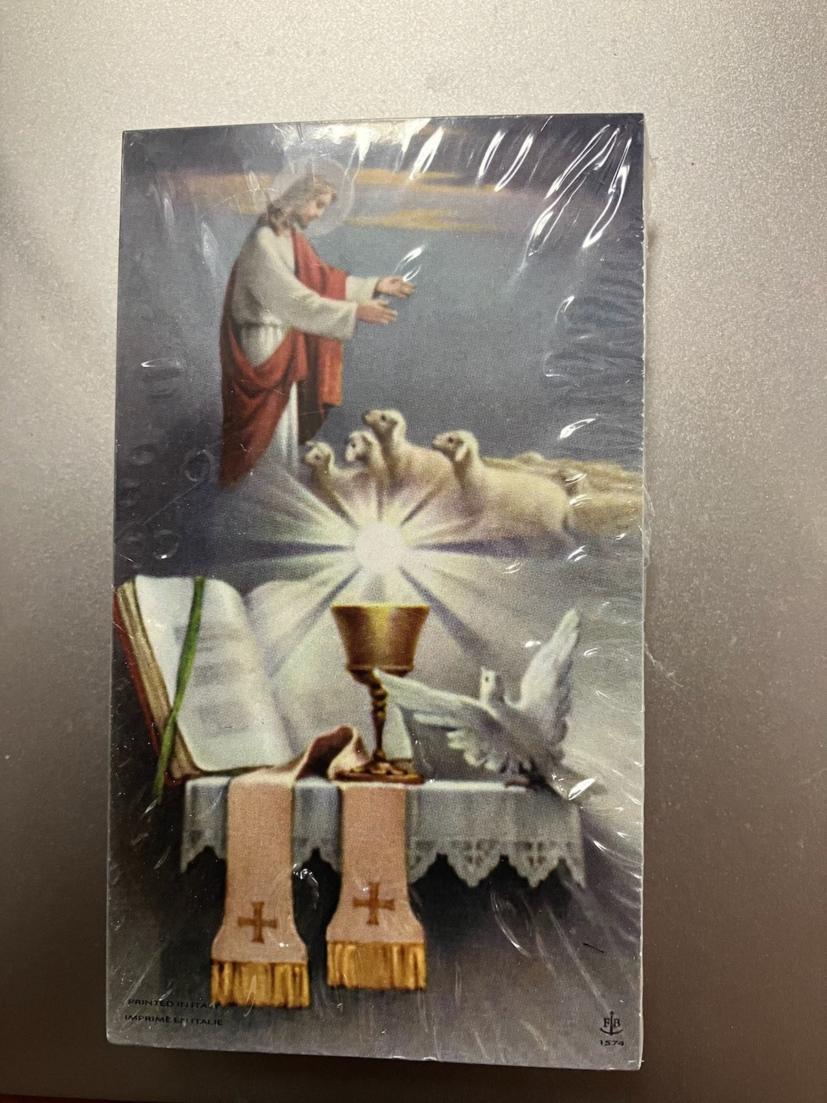 Good Shepherd with Holy Spirit and Chalice, Holy Card - Blank on the Back