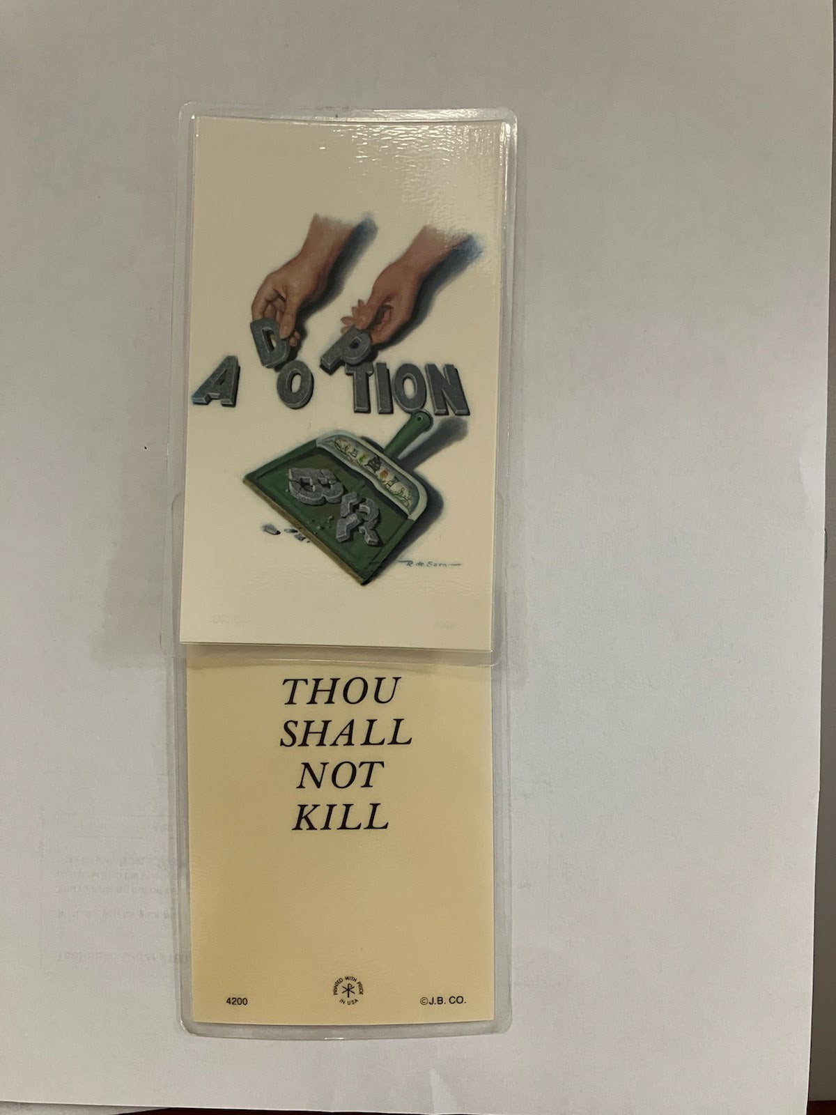 Adoption Not Abortion - Thou Shall Not Kill Holy Card