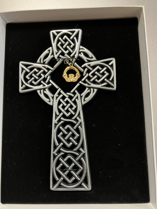 Irish Celtic Cross With Claddagh Medal