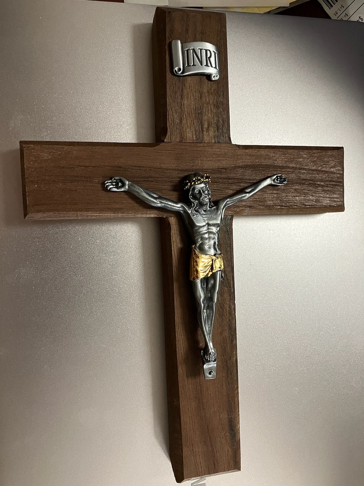 Wooden Crucifix with 2-Tone Corpus 9.5"