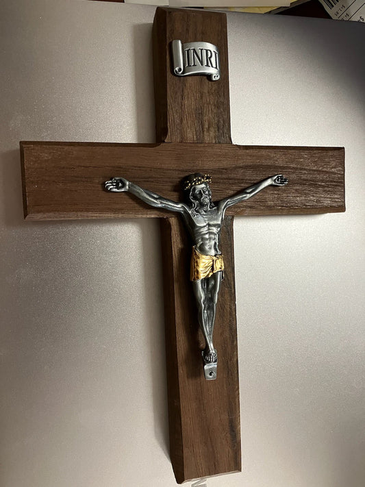 Wooden Crucifix with 2-Tone Corpus 9.5"