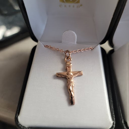 Crucifix Necklace, Rose Gold 24 kt over Sterling Silver - 18" Chain