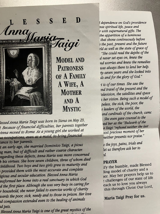 Blessed Anna Maria Taigi - Model And Patroness of a Family, a Wife, a Mother and a Mystic PAMPHLET