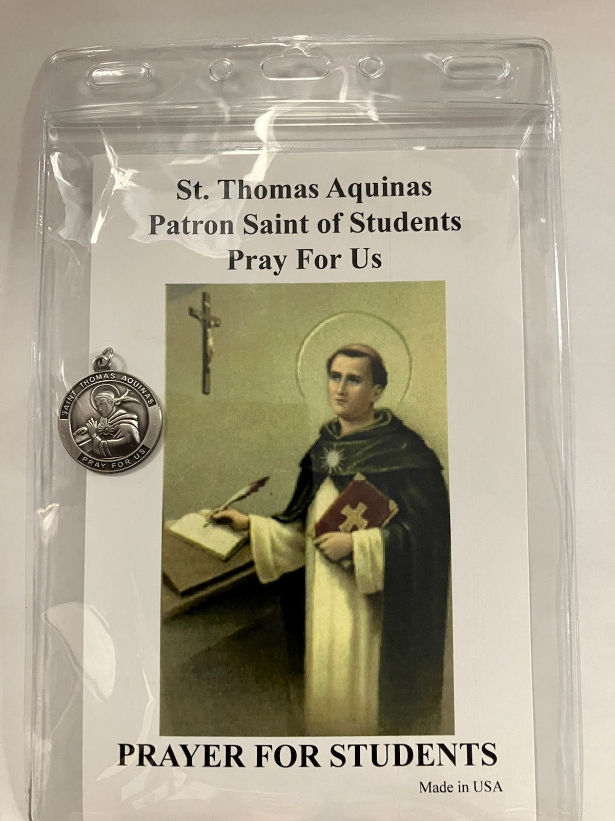 St. Thomas Aquinas Patron Saint Of Students Medal with Prayer Card - Prayer For Students