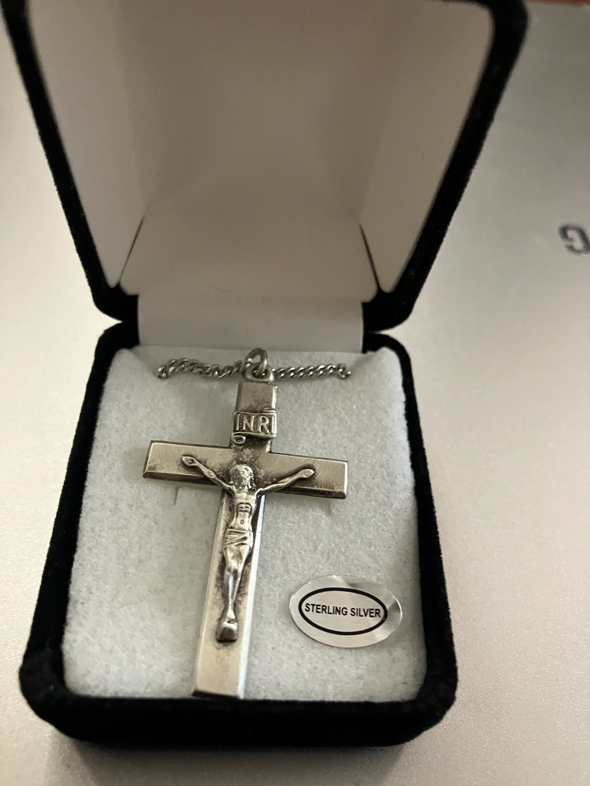 Sterling Silver Crucifix on Rhodium Chain