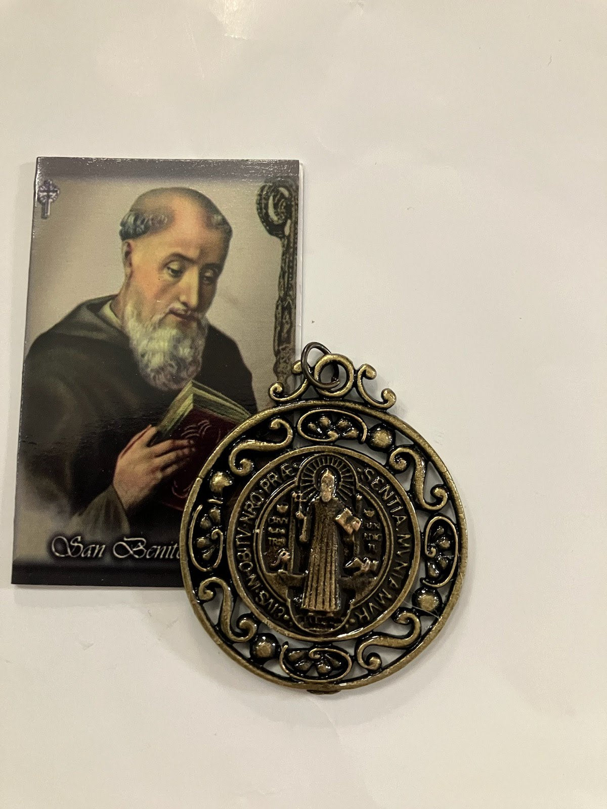 Large St. Benedict Medal in Bronze or Silver Tone with Decorative Edge