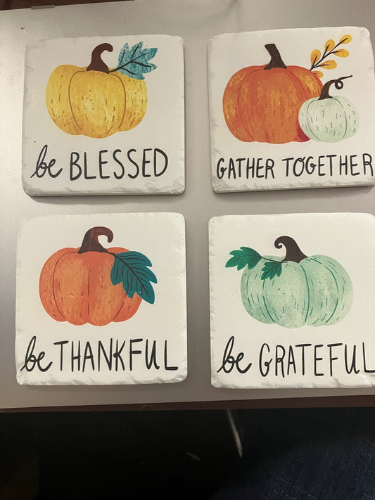 Thanksgiving Pumpking Ceramic Coaster Set