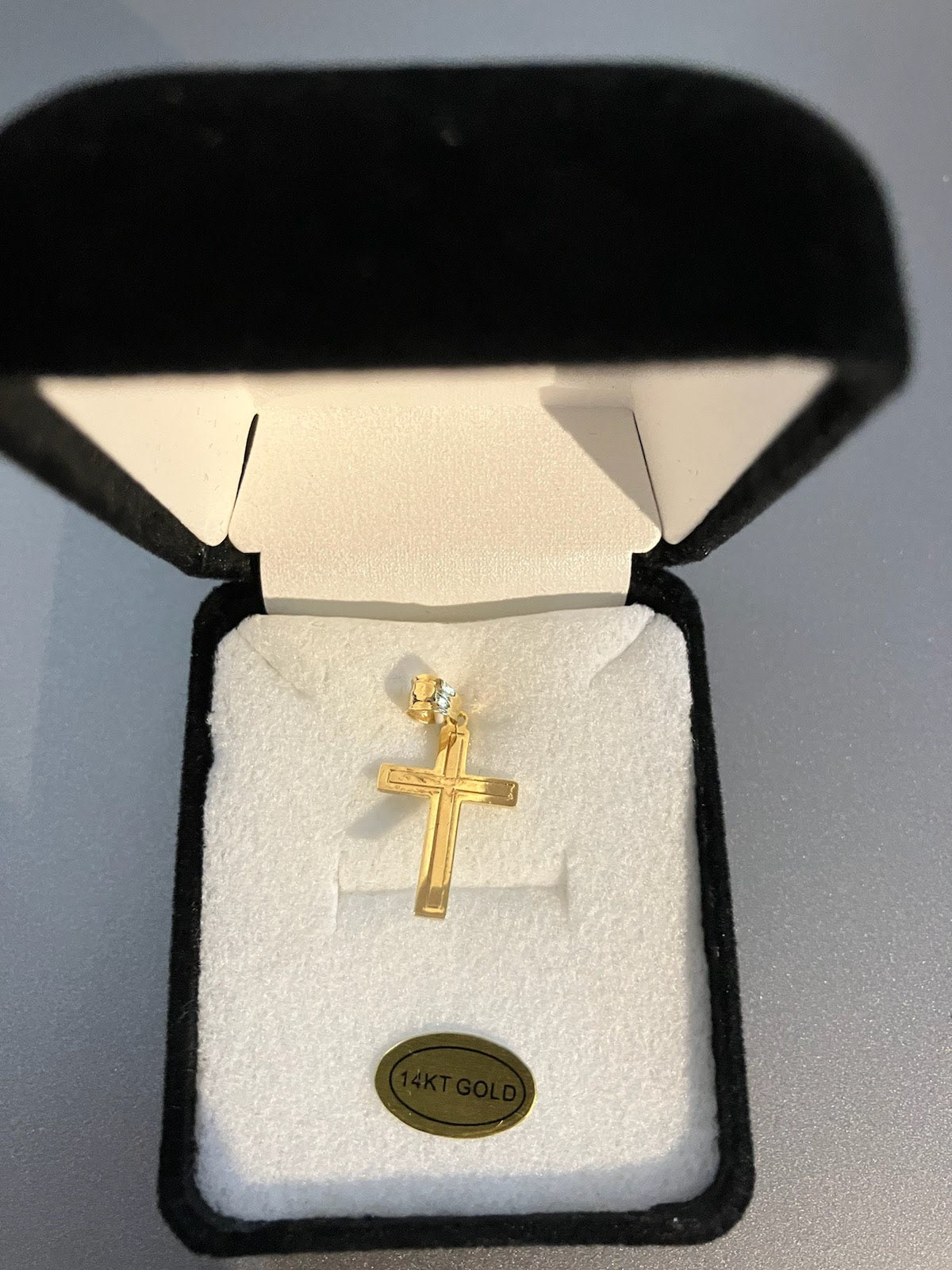 Small Double Etched Cross in 14 KT Gold