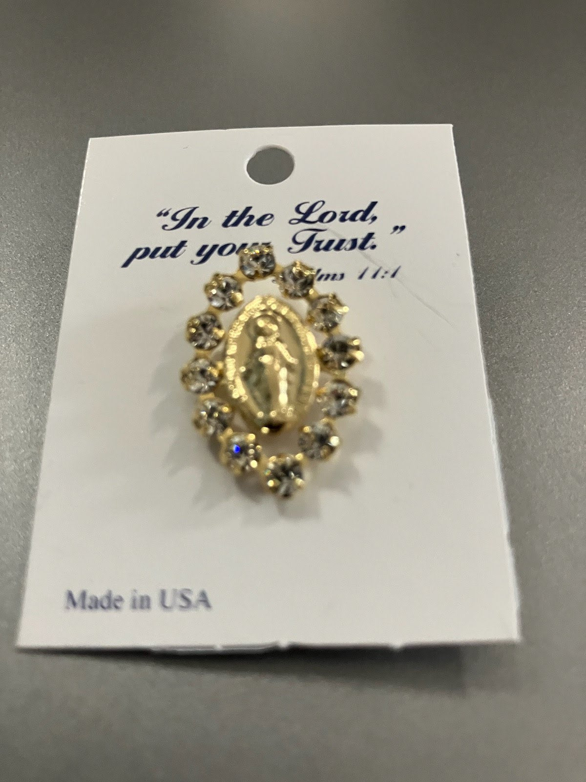 Miraculous Medal Lapel Pins With Crystal Stones