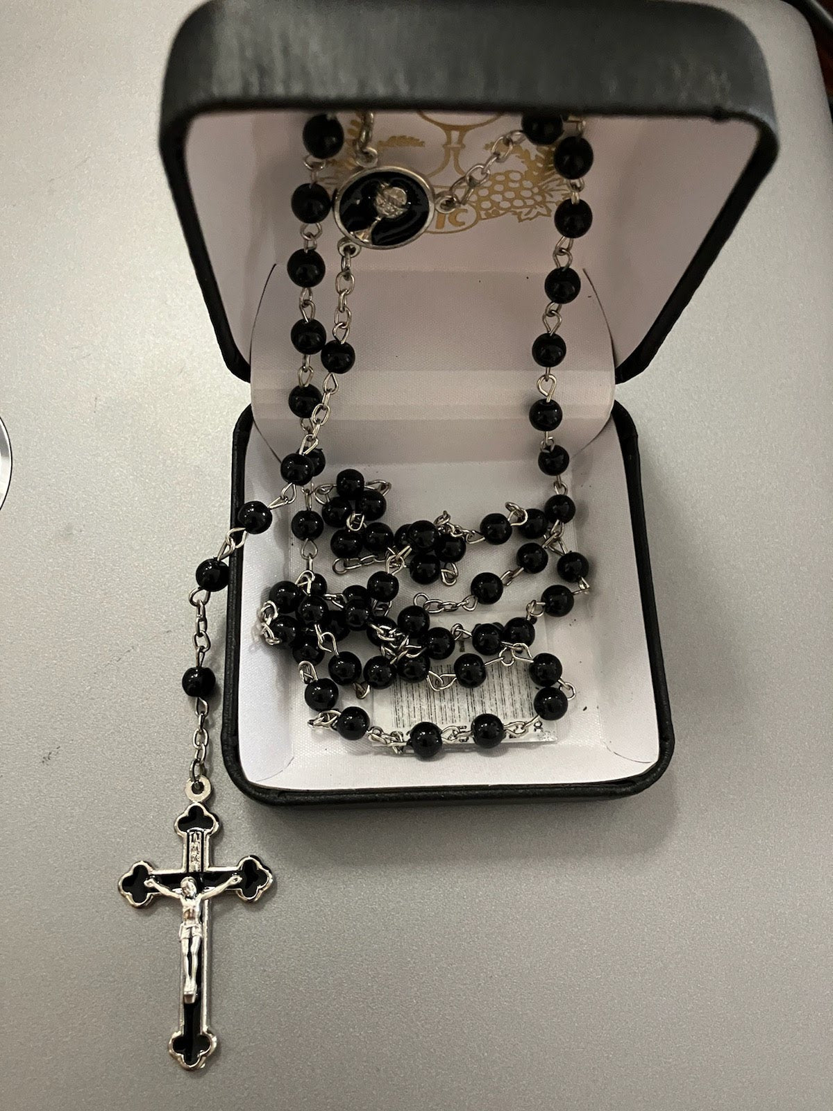 First Communion Rosary with Enameled Crucifix and Center for Boy or Girl