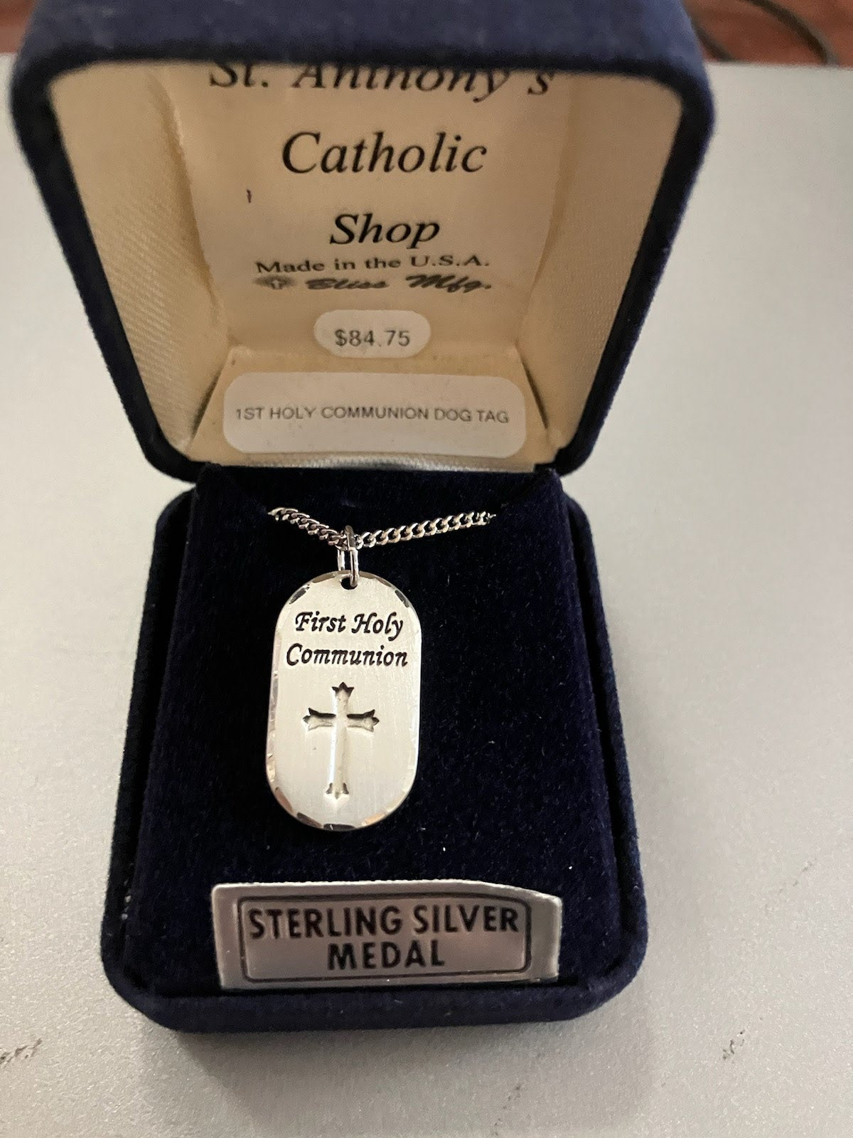 First Holy Communion Sterling Silver Medal with Rhodium Necklace