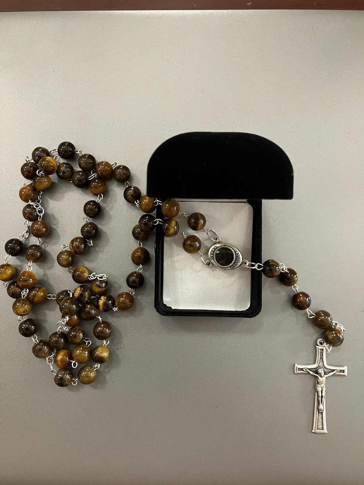 Tiger Eye Rosary with Soil from Jerusalem