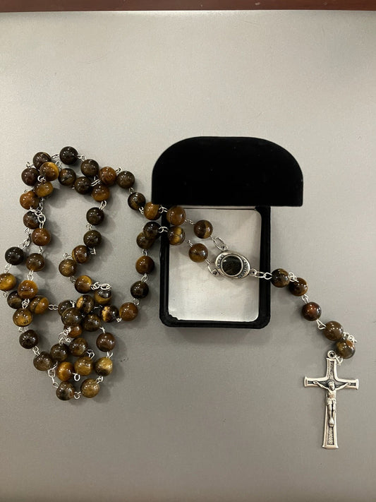 Tiger Eye Rosary with Soil from Jerusalem