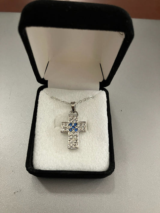 Austrian Crystal Cross with Blue Stones