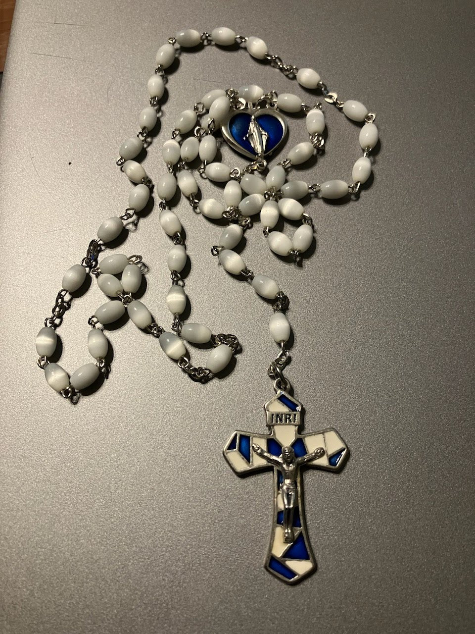 Our Lady of Grace White Cat's Eye Rosary