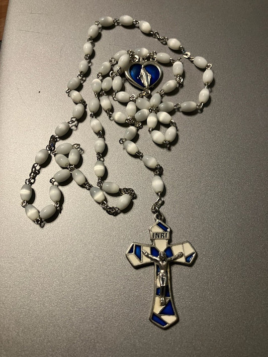 Our Lady of Grace White Cat's Eye Rosary