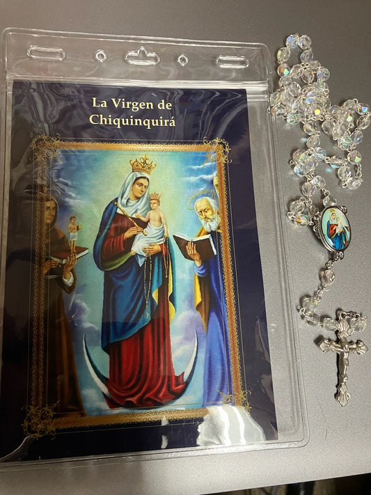 La Virgen de Chiquinquira Rosary with Photo Center and Spanish Holy Card