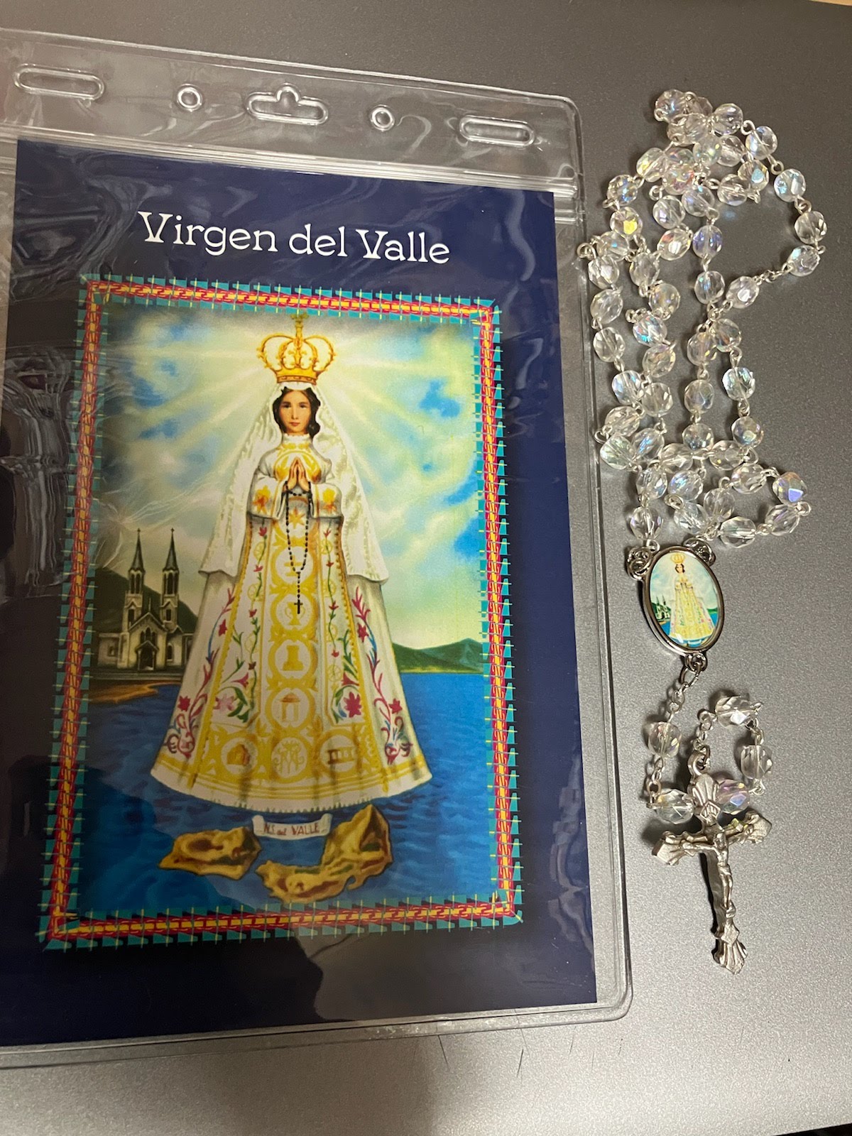 Virgen Del Valle Rosary with Photo Center and Spanish Holy Card
