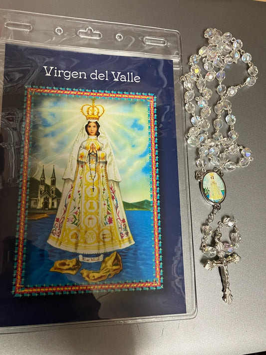 Virgen Del Valle Rosary with Photo Center and Spanish Holy Card