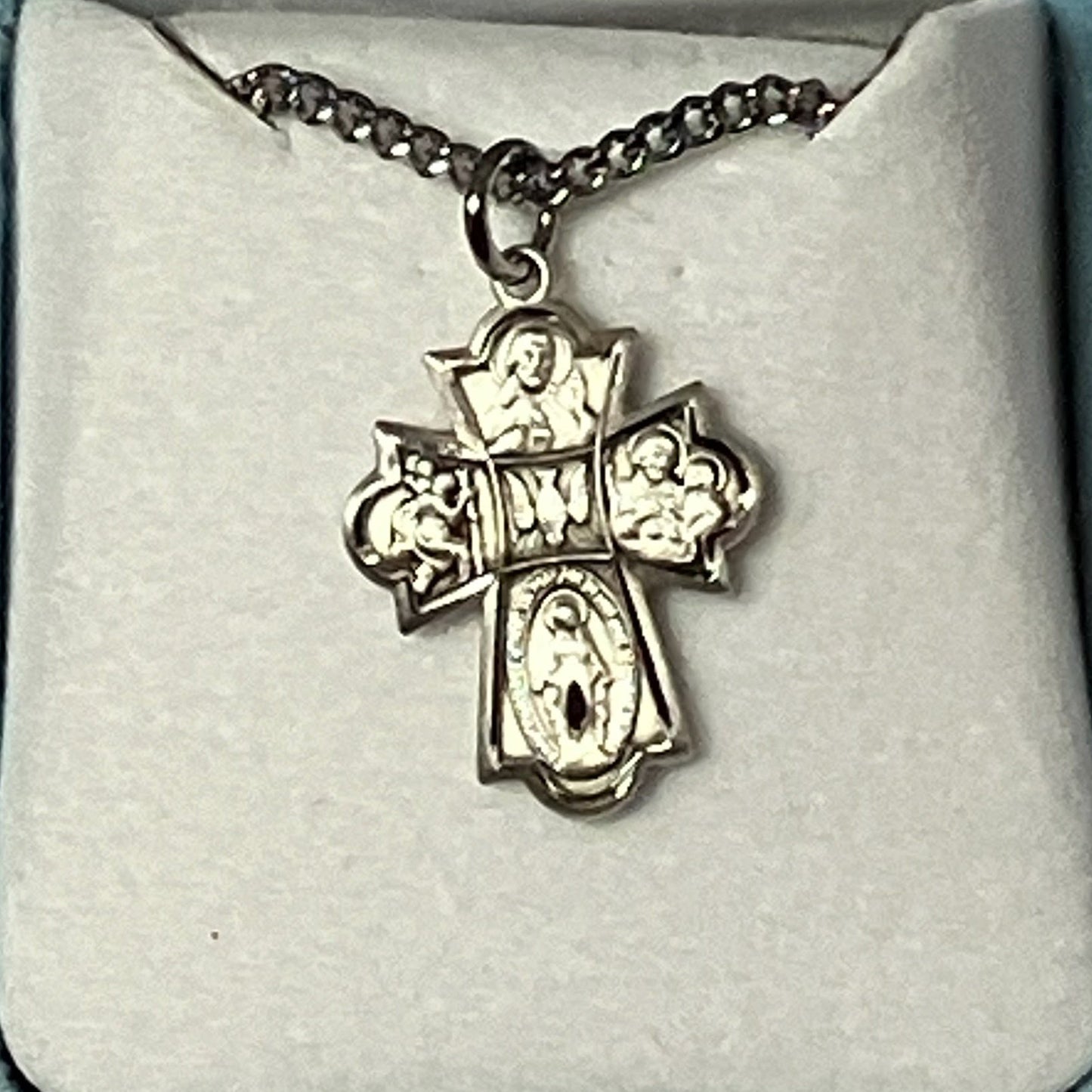 Sterling Silver Four Way Medal with Rhodium Chain