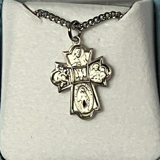 Sterling Silver Four Way Medal with Rhodium Chain