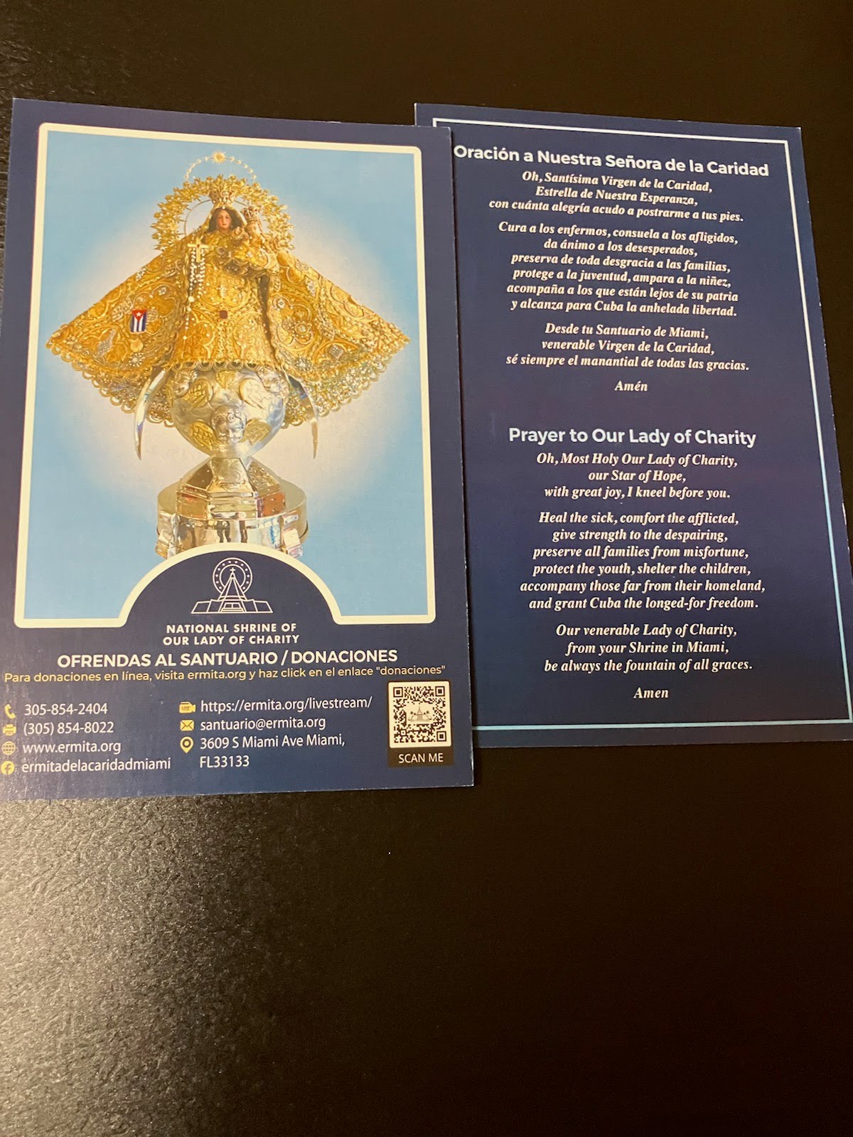 Oracion a Nuestra Senora de la Caridad Prayer Card