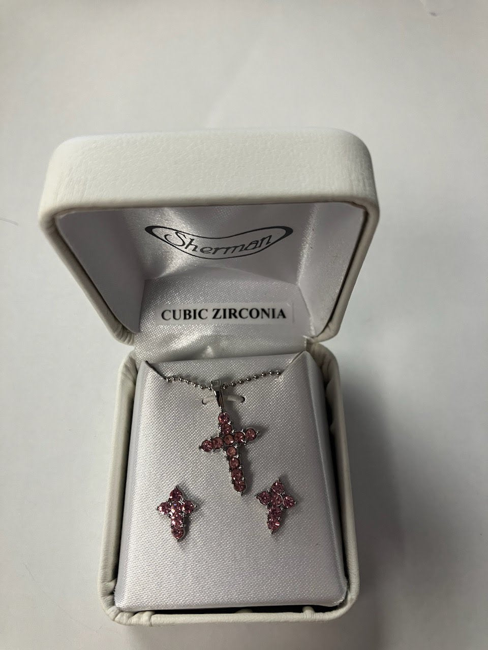 Necklace and Earring Set in Pink or Crystal Clear Cubic Zierconia