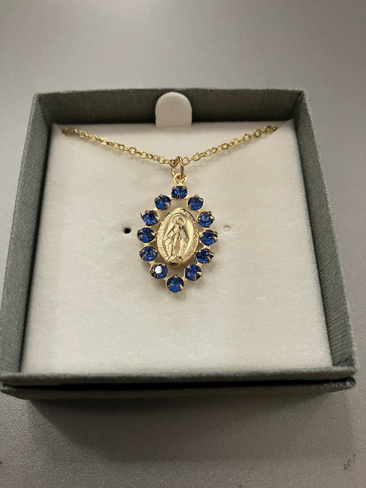 Austrian Crystal Miraculous Medal on Gold Tone Chain