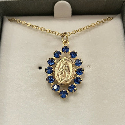 Austrian Crystal Miraculous Medal on Gold Tone Chain