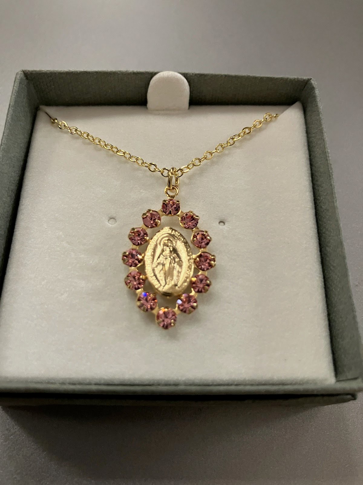 Austrian Crystal Miraculous Medal on Gold Tone Chain