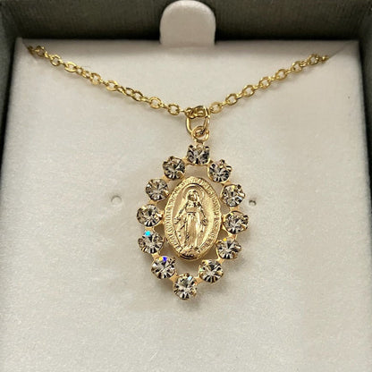 Austrian Crystal Miraculous Medal on Gold Tone Chain