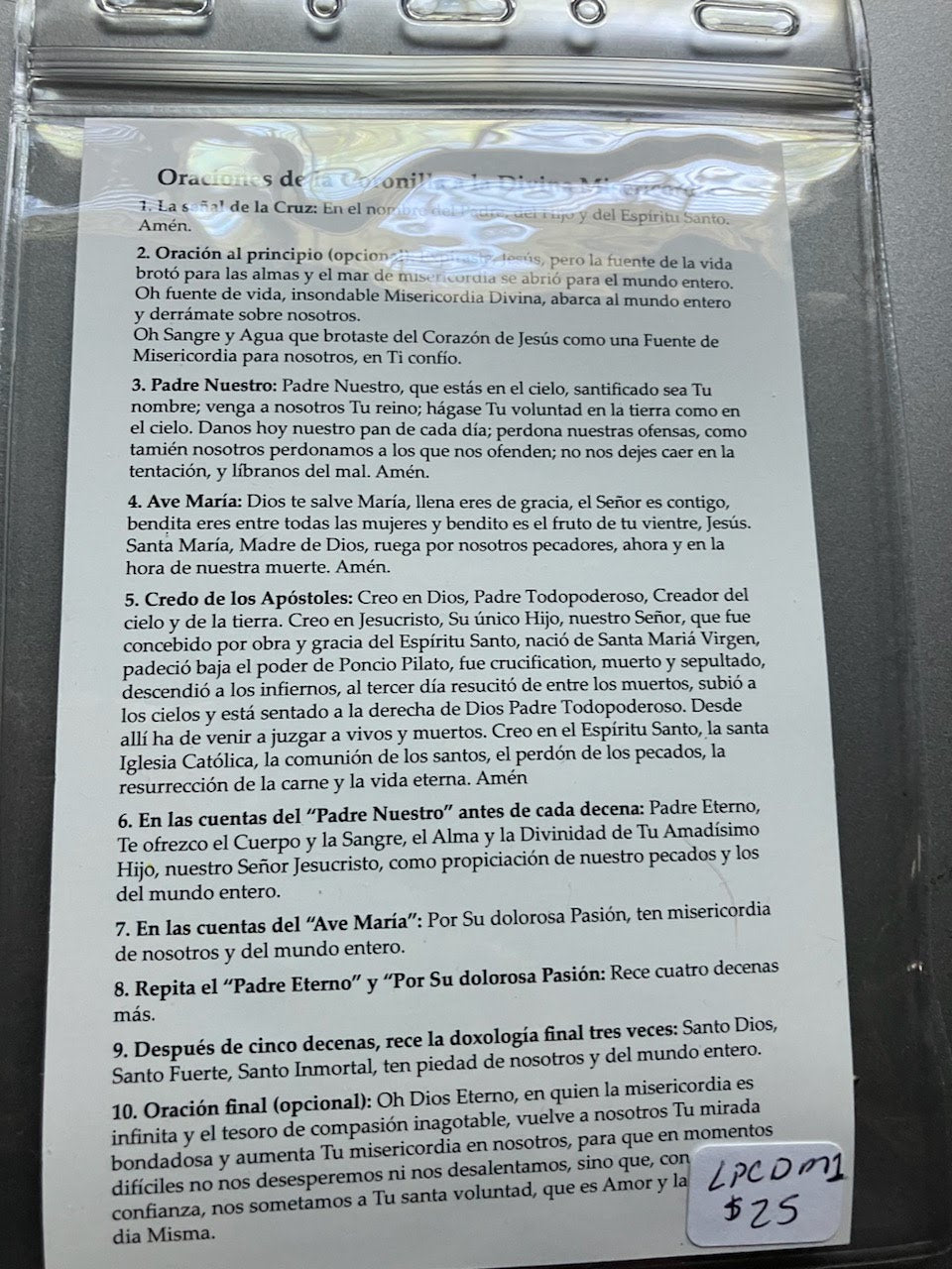 Divine Mercy/Sister Faustina Rosary with Chaplet Prayer Card