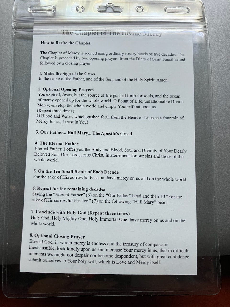 Divine Mercy/Sister Faustina Rosary with Chaplet Prayer Card