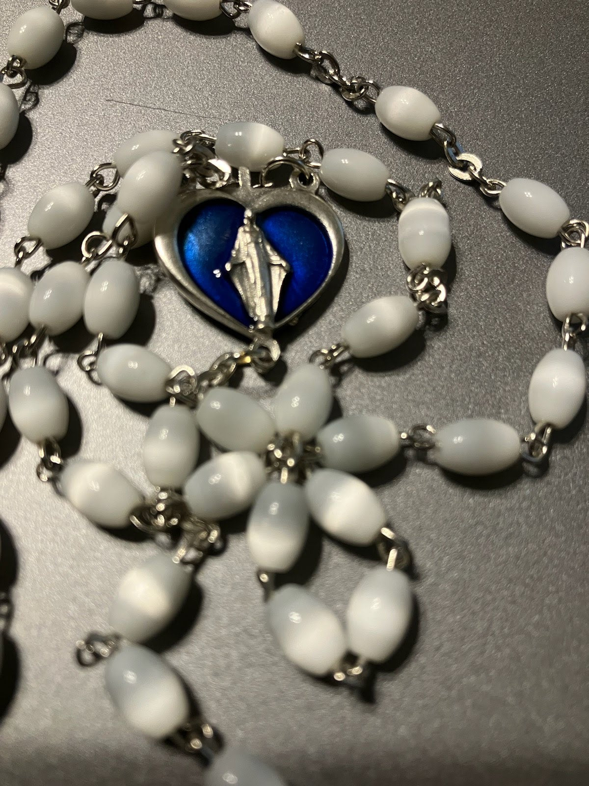 Our Lady of Grace White Cat's Eye Rosary