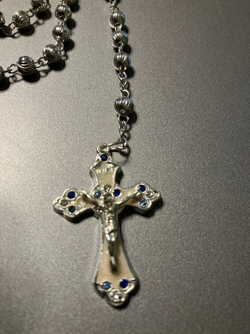 Silver Tone Rosary with Enamel Decorative Crucifix