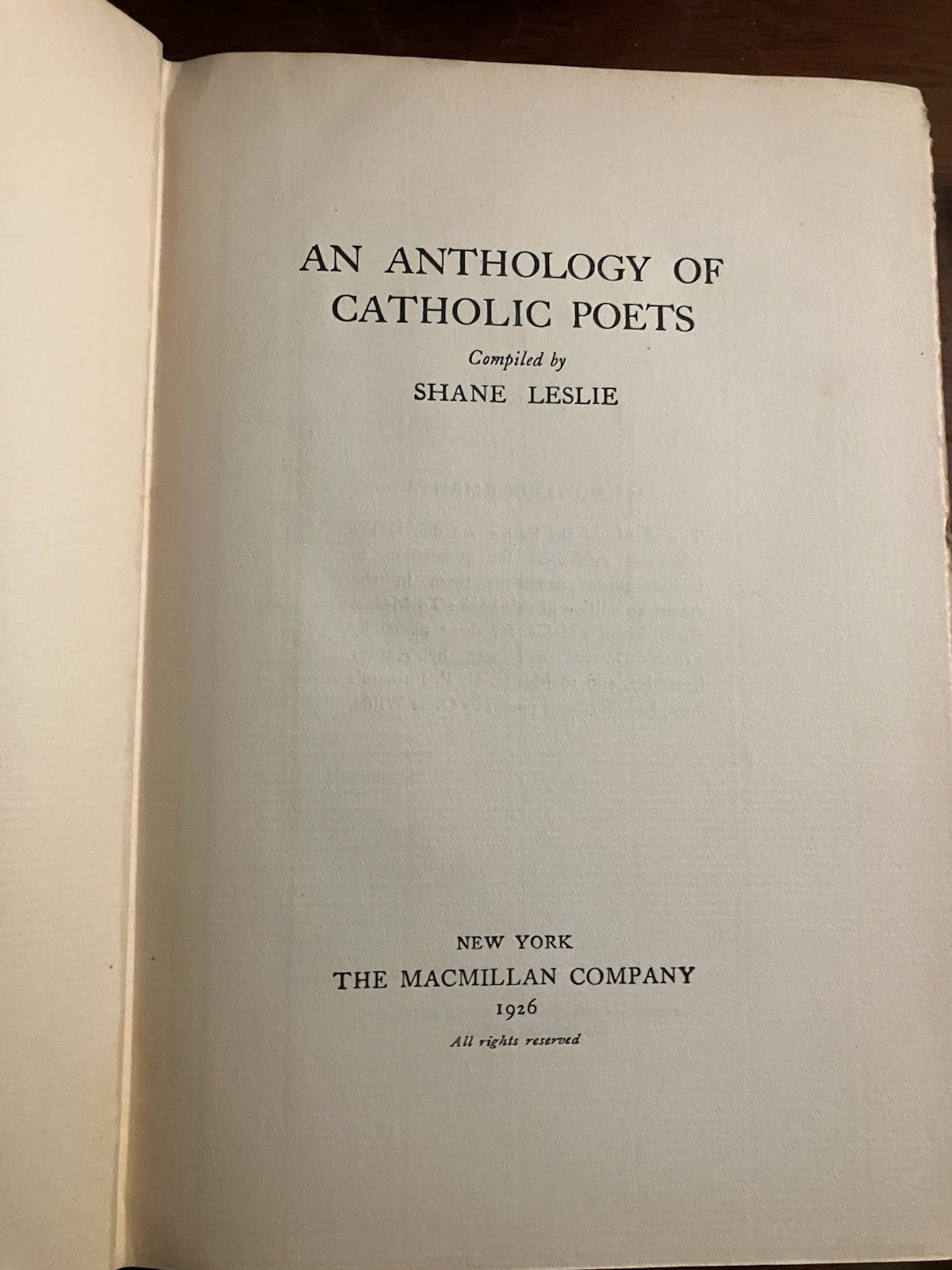 USED: An Anthology of Catholic Poets by Shane Leslie (1926 Hardcover)
