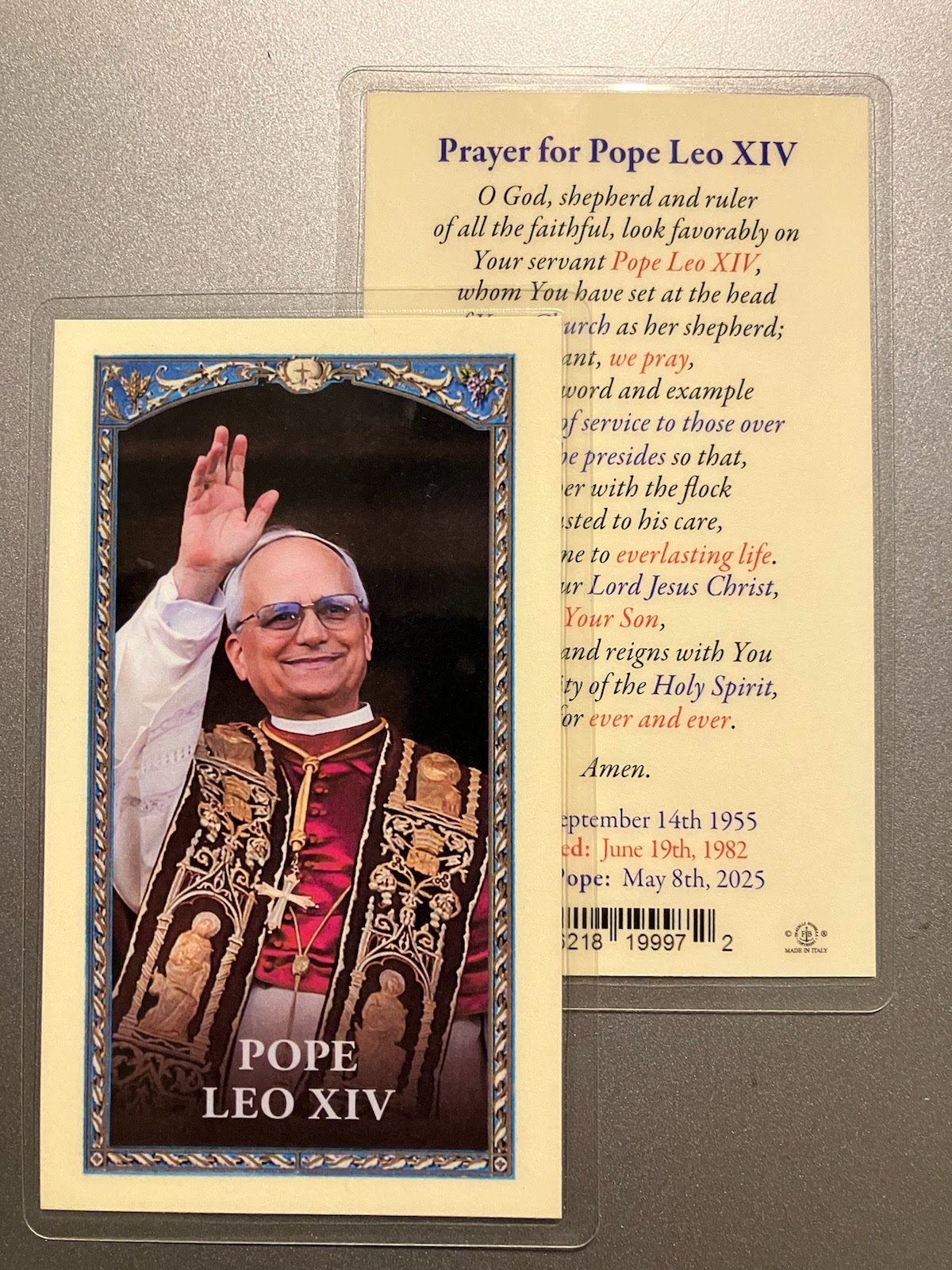 Prayer for Pope Leo XIV Holy Card