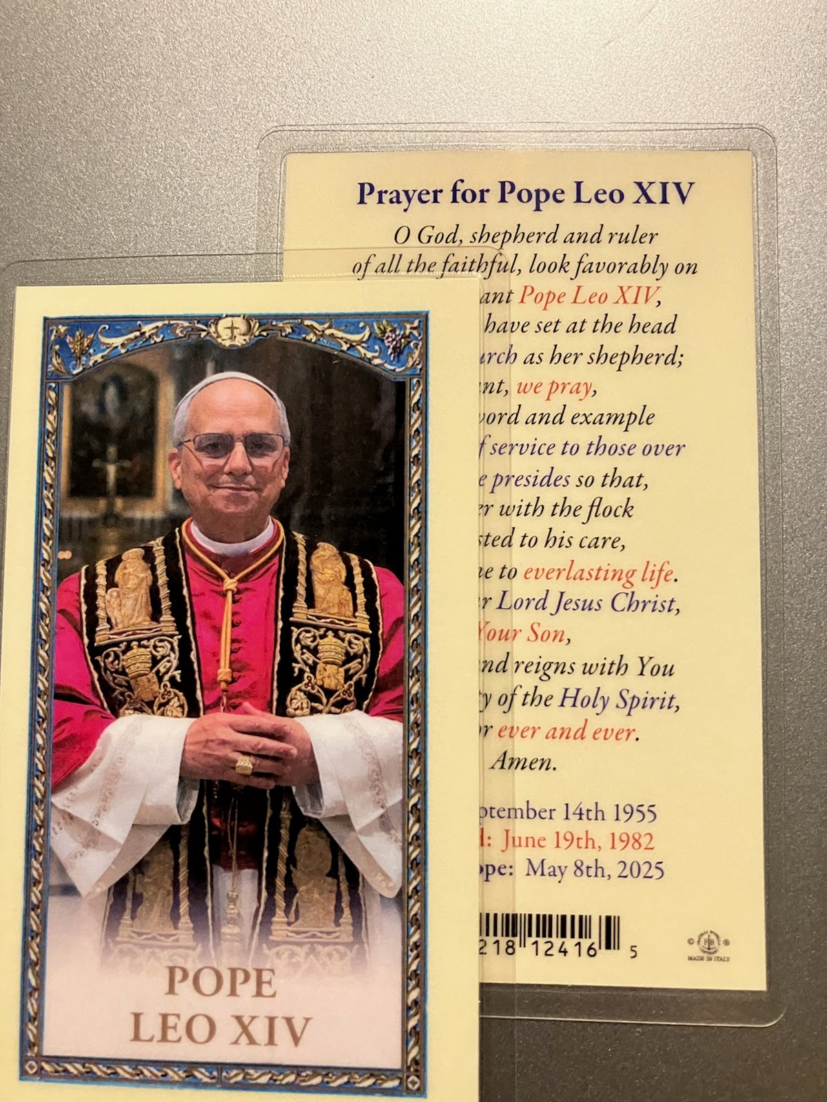 Prayer for Pope Leo XIV Holy Card