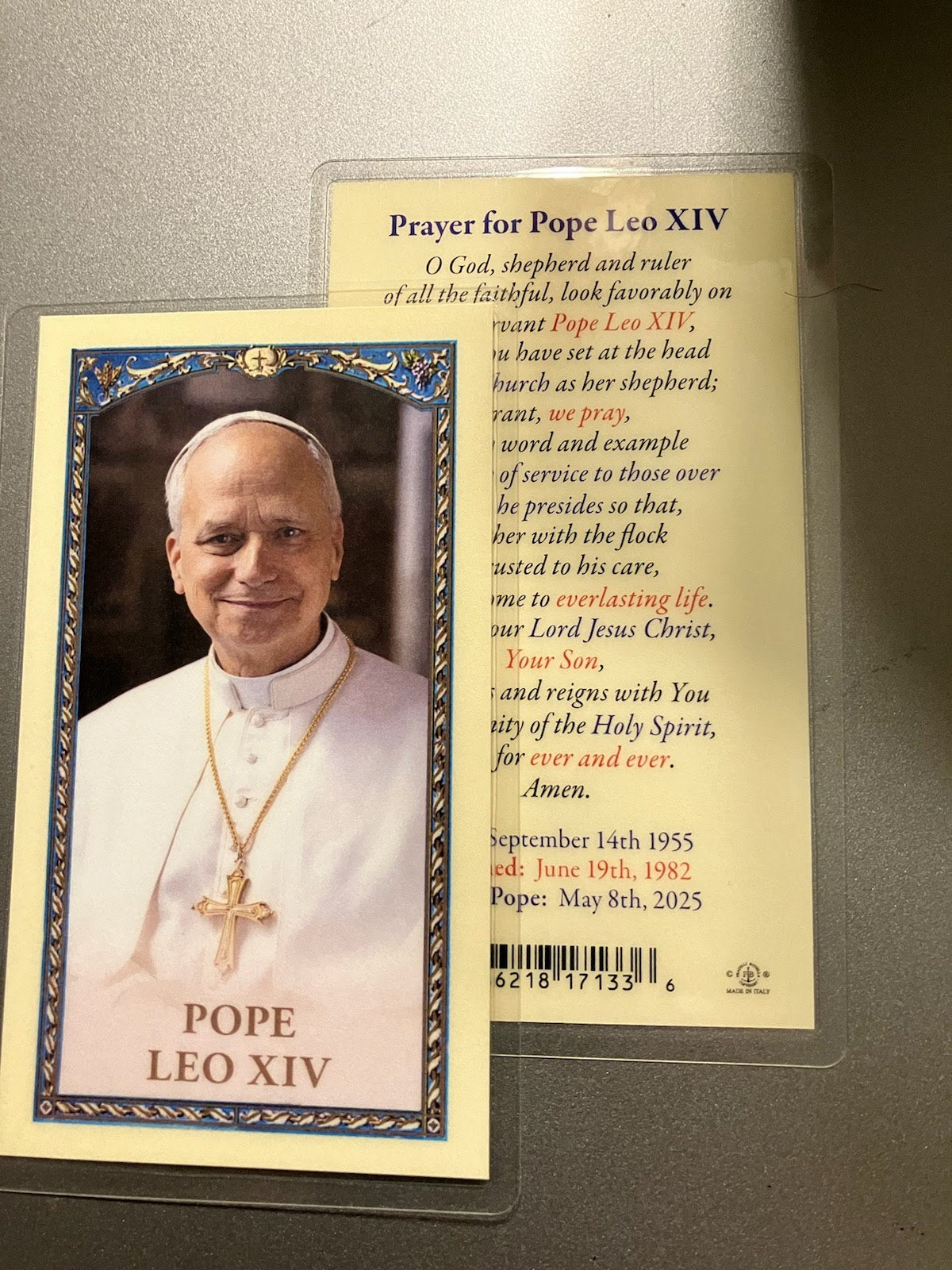Prayer for Pope Leo XIV Holy Card