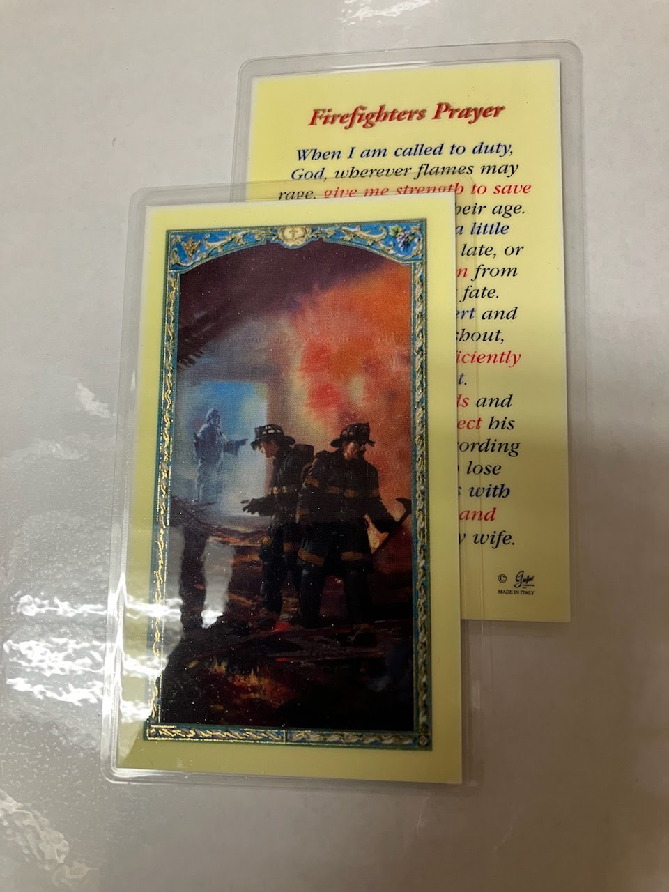 St. Florian Holy Card - Firefighters Prayer