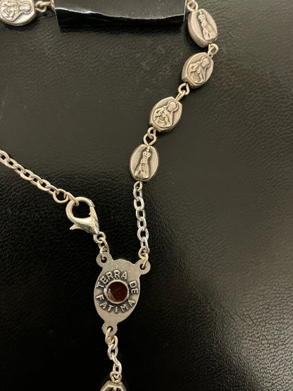 Our Lady of Fatima Medal Auto Rosary with Earth from Fatima in the Centerpiece