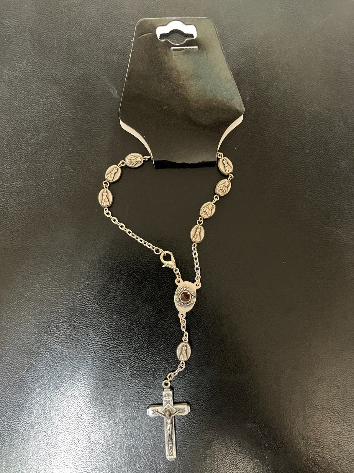 Our Lady of Fatima Medal Auto Rosary with Earth from Fatima in the Centerpiece