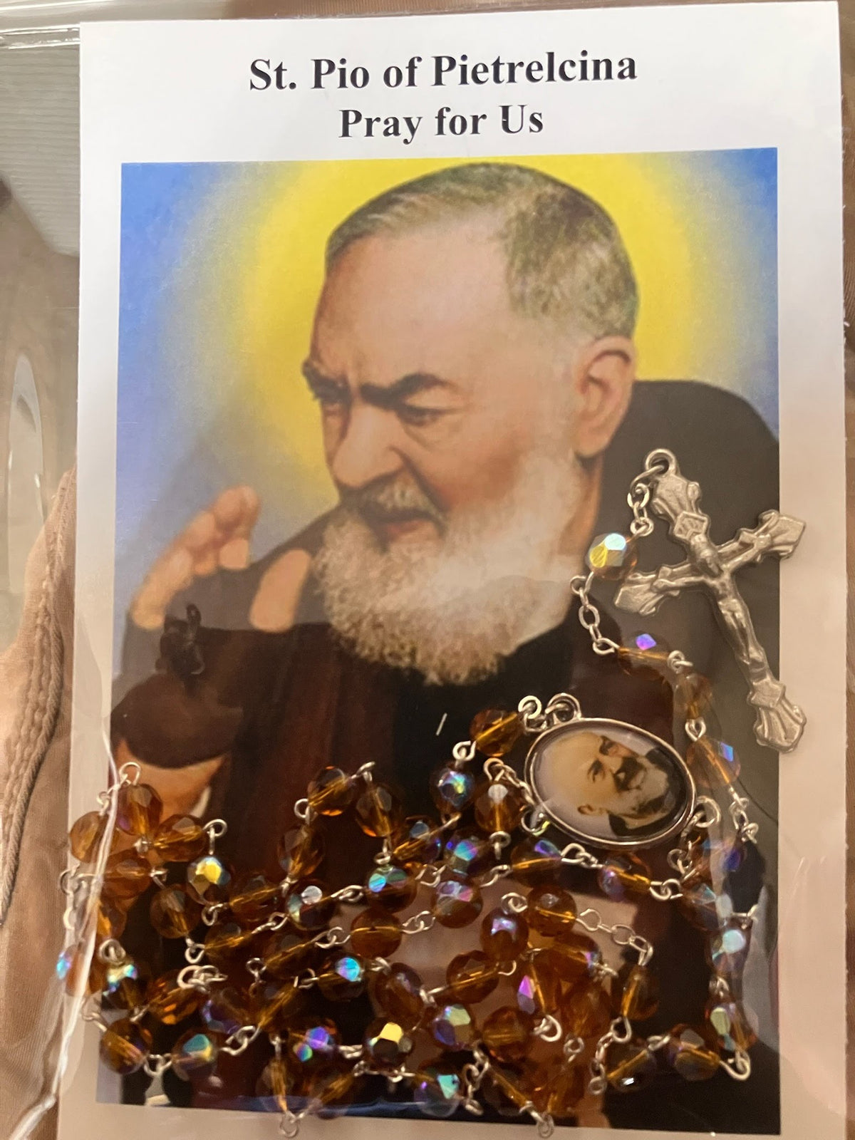 St. Pio of Pietrelcina Photo Center Rosary with Prayer Card