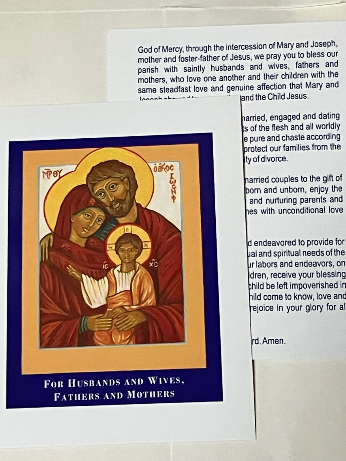 Holy Family Prayer for Spouses and Parents